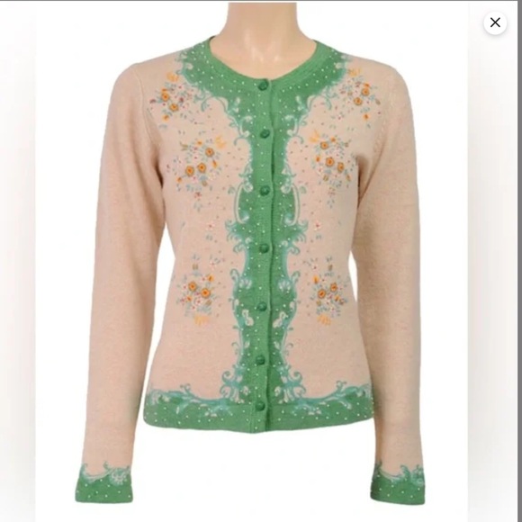 Louie et Lucie hand beaded and embroidered cardigan sweater Size Large - Picture 1 of 16